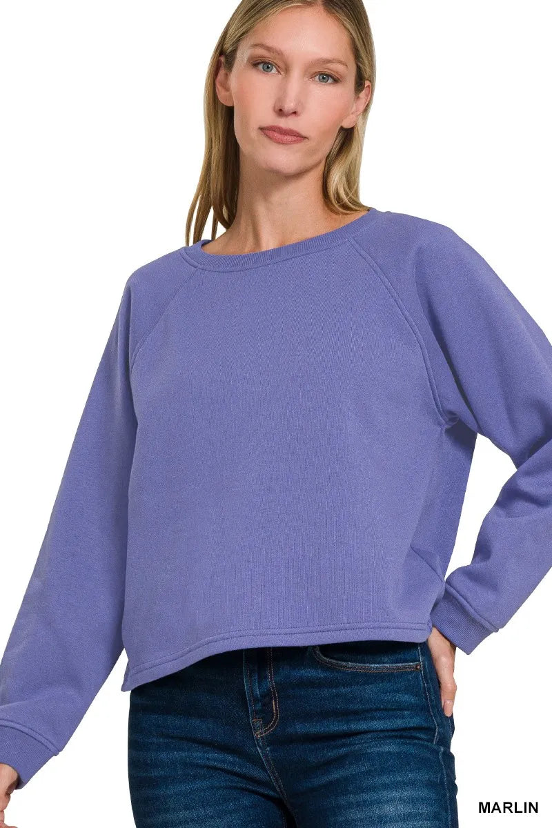 Trendsi Zenana Fleece Raglan Round-Neck Sweatshirt MARLIN