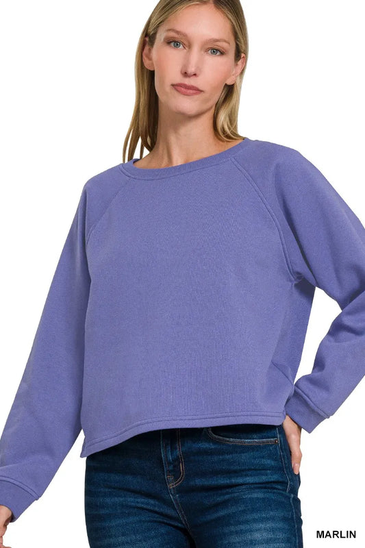 Trendsi Zenana Fleece Raglan Round-Neck Sweatshirt MARLIN