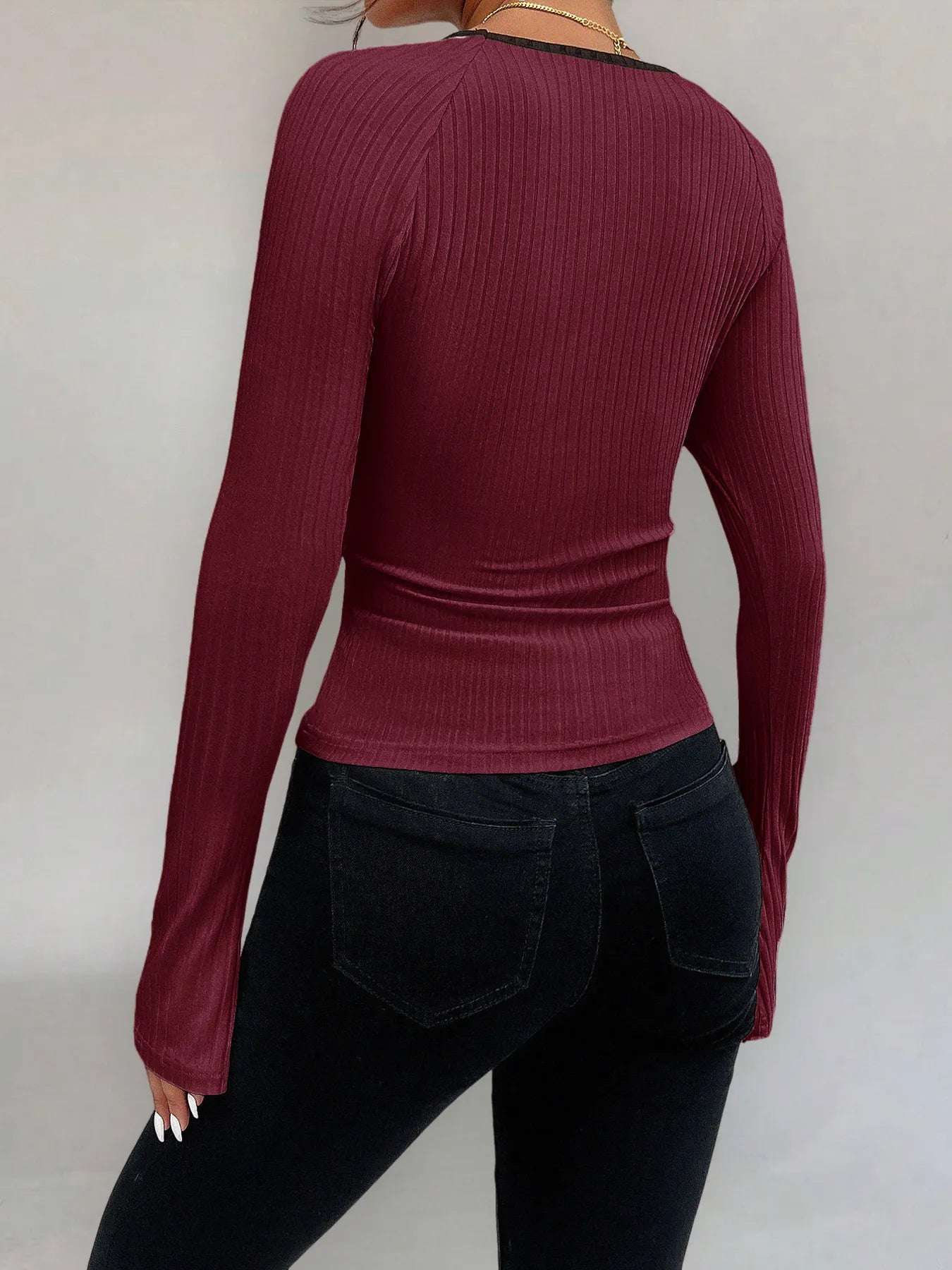 Trendsi Ribbed Long Sleeve Fitted T-Shirt