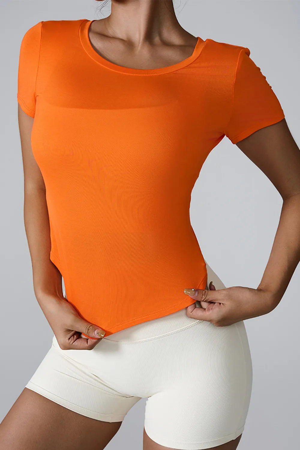 Cutout Round Neck Short Sleeve Active T-Shirt Orange Easy Apparels