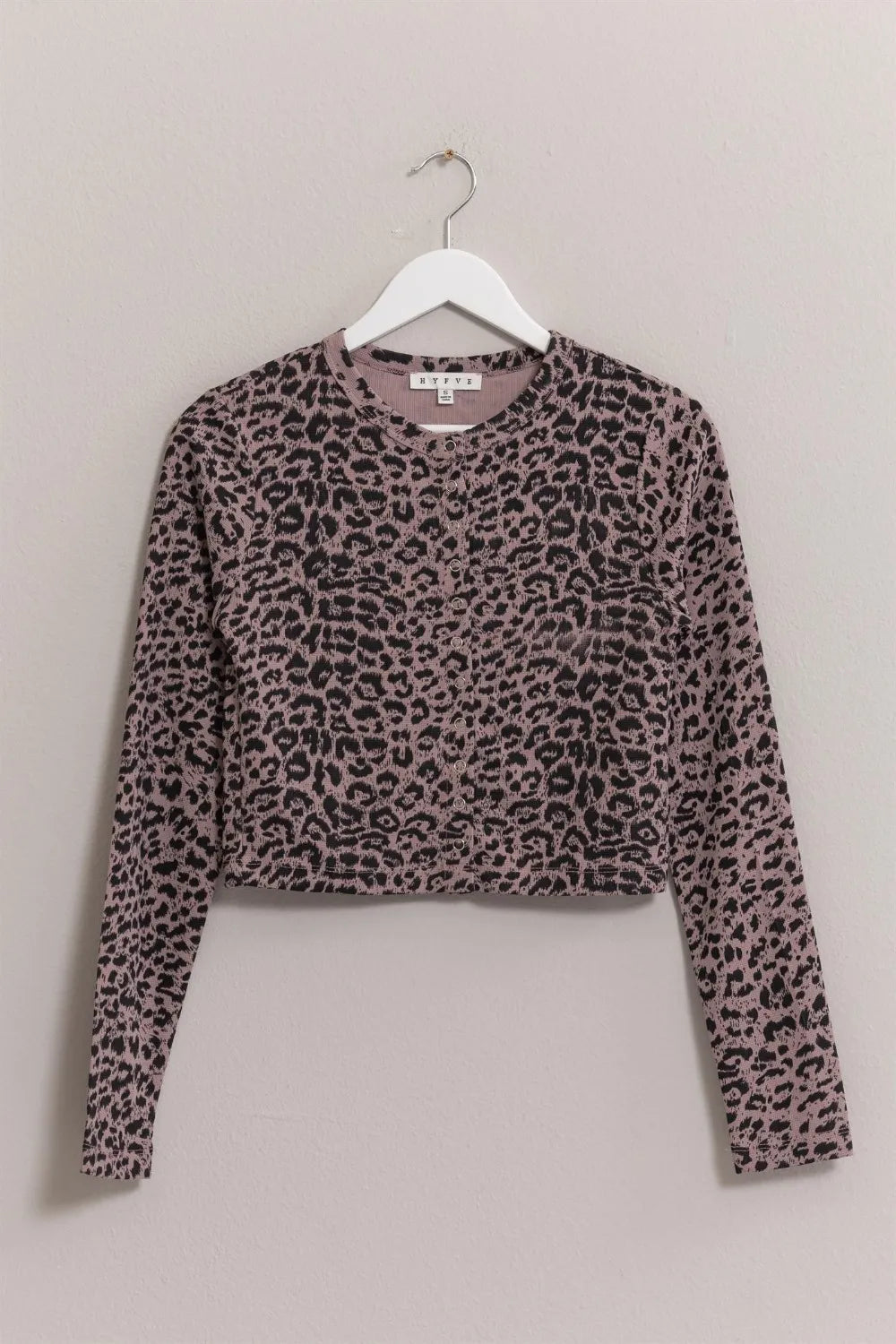 HYFVE Animal Print Snap Down Crop Cardigan Dusty Lavender Easy Apparels