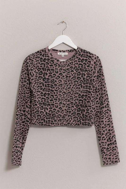HYFVE Animal Print Snap Down Crop Cardigan Dusty Lavender Easy Apparels