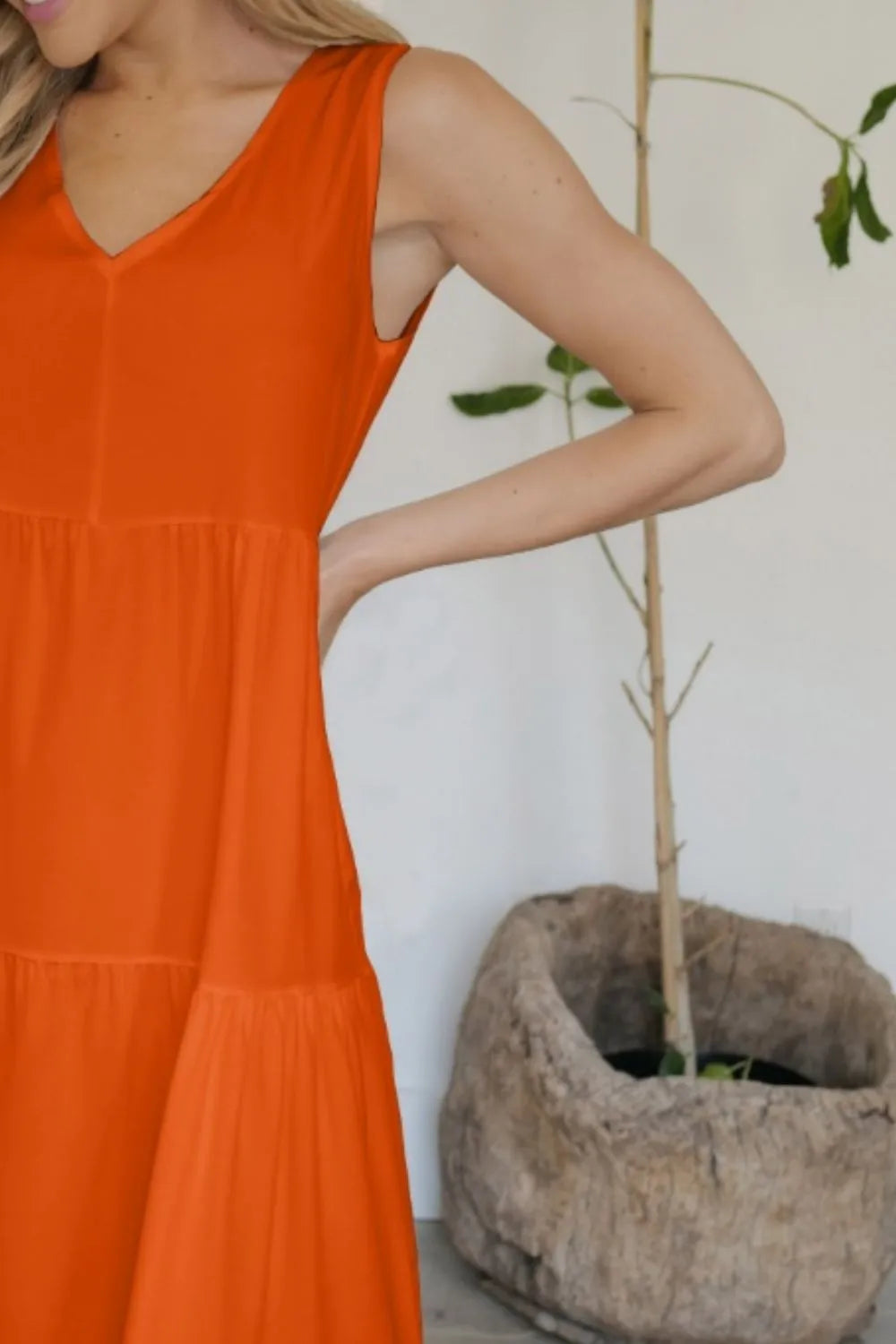 FAM-FAM Tiered V-Neck Sleeveless Dress Easy Apparels