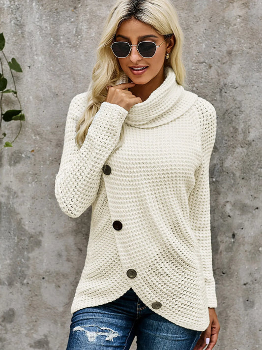 Trendsi Full Size Texture Turtleneck Long Sleeve Sweater Plus Size White
