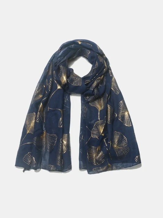 Ginkgo Leaf Polyester Scarf Dark Navy One Size Easy Apparels