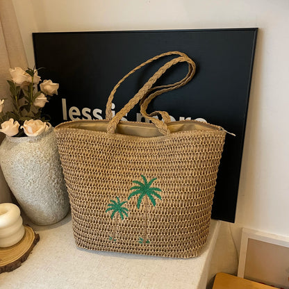 Palm Tree Woven Straw Shoulder Bag Easy Apparels
