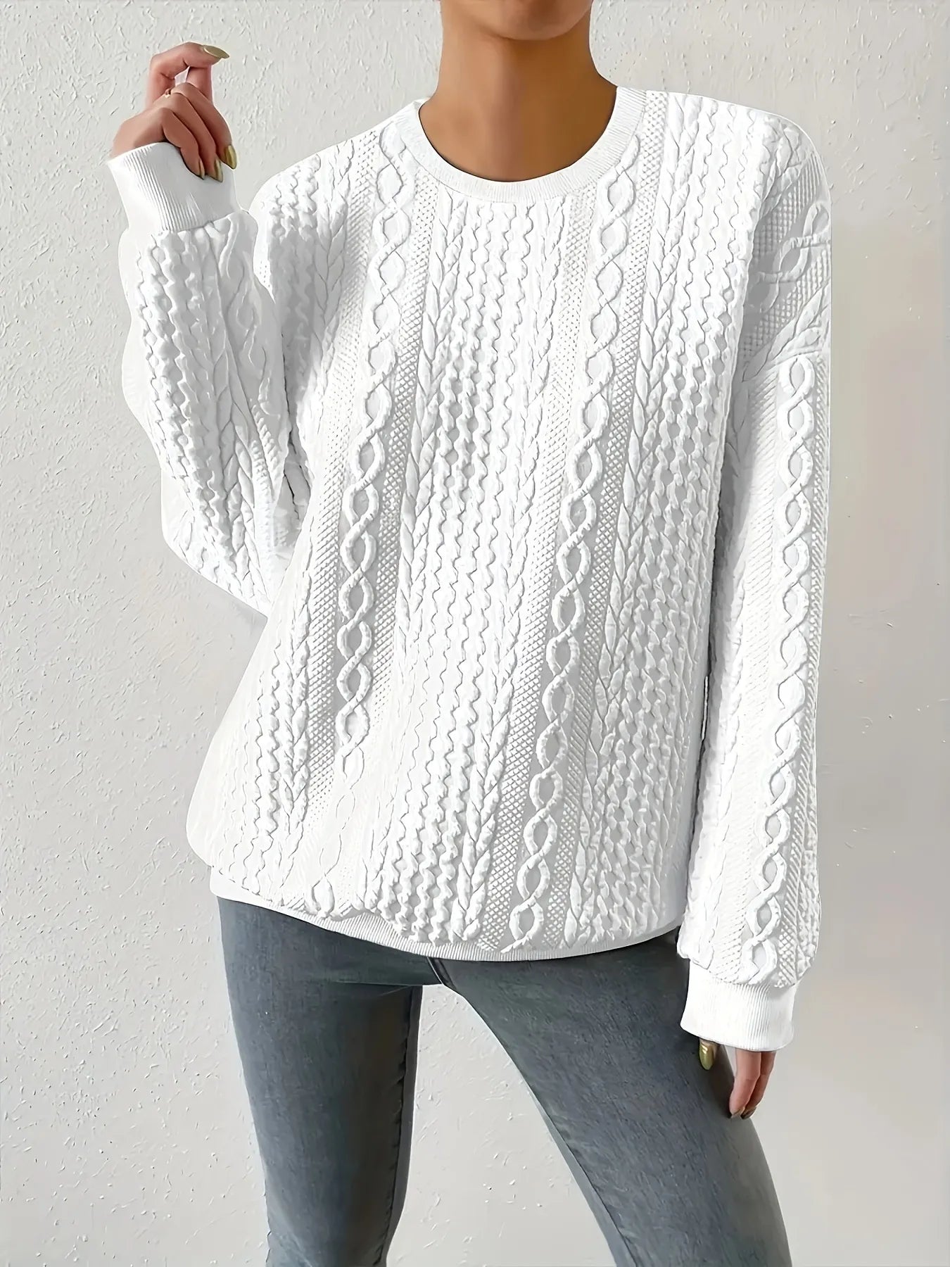 Trendsi Round Neck Long Sleeve Sweatshirt White