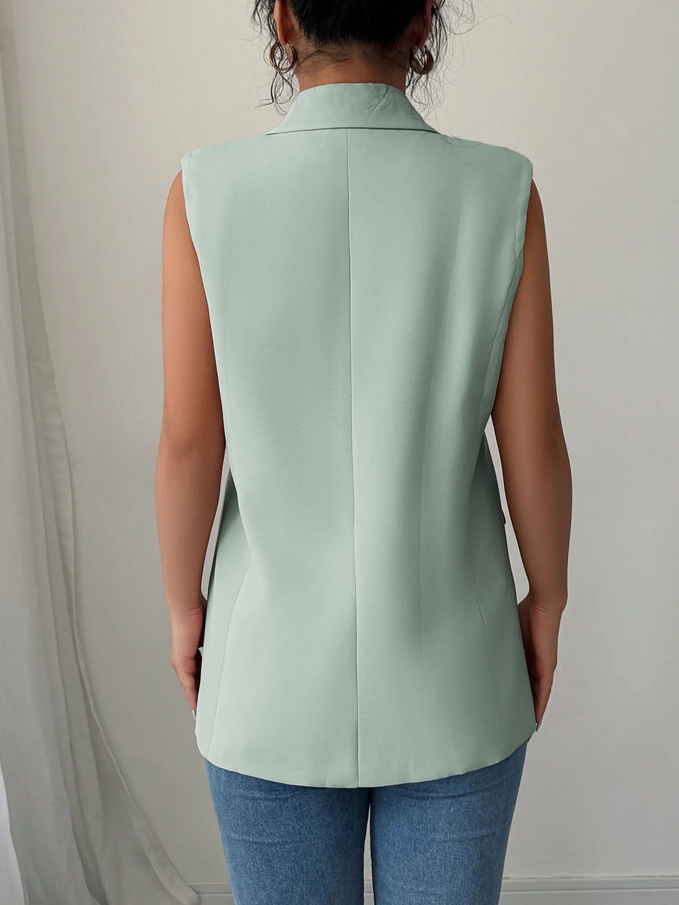 One Button V-Neck Blazer Vest Coat Easy Apparels