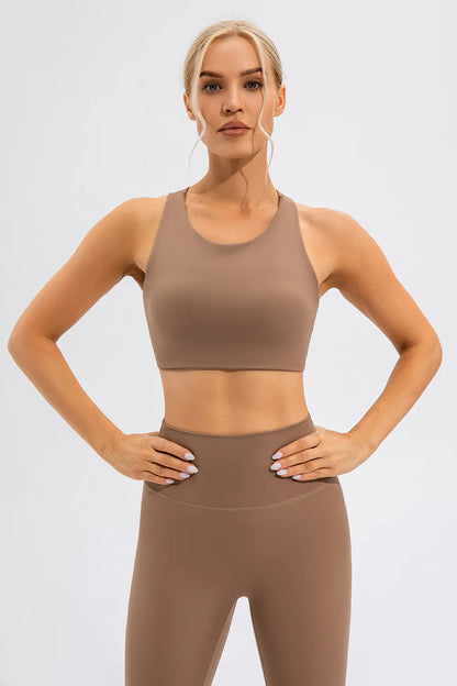 Round Neck Cutout Cropped Active Tank Easy Apparels