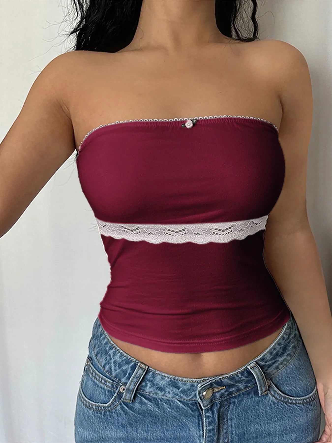 Trendsi Lace Trim Tube Top