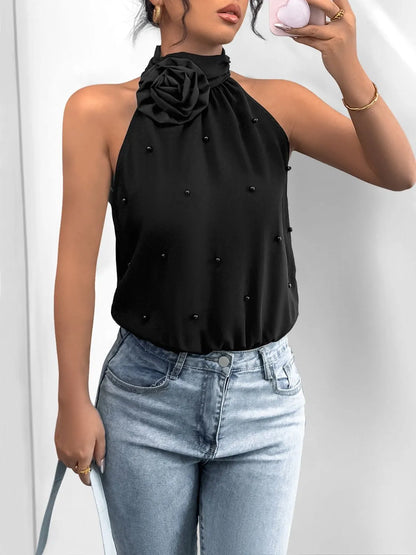 Trendsi 3D Flower Grecian Neck Bodysuit