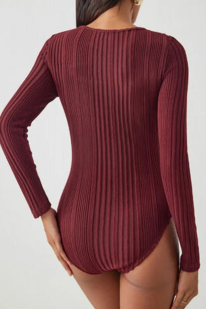 Trendsi Ribbed Cutout Round Neck Bodysuit