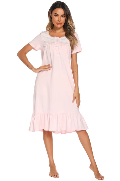 Lace Detail Square Neck Lounge Dress Easy Apparels