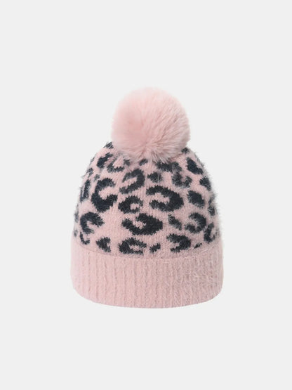 Leopard Hat with Pompom Blush Pink One Size Easy Apparels