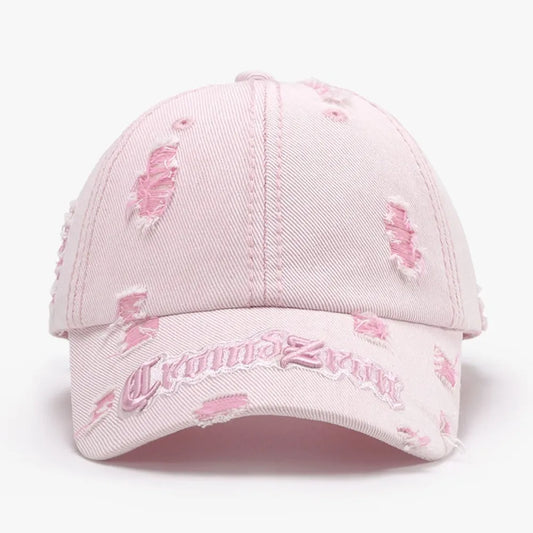 Distressed Letter Embroidered Baseball Cap Blush Pink One Size Easy Apparels