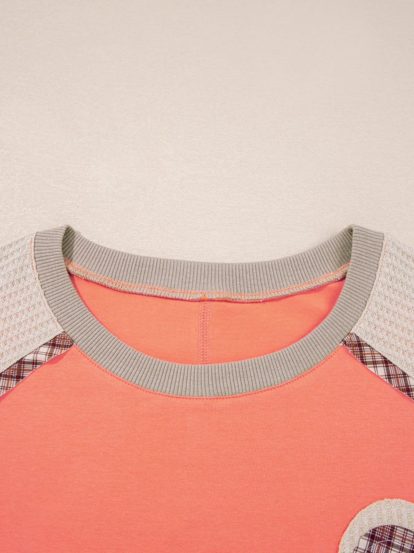 Trendsi Plaid Waffle Flower Patchwork Contrast Top