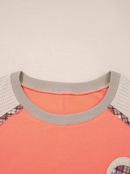 Trendsi Plaid Waffle Flower Patchwork Contrast Top