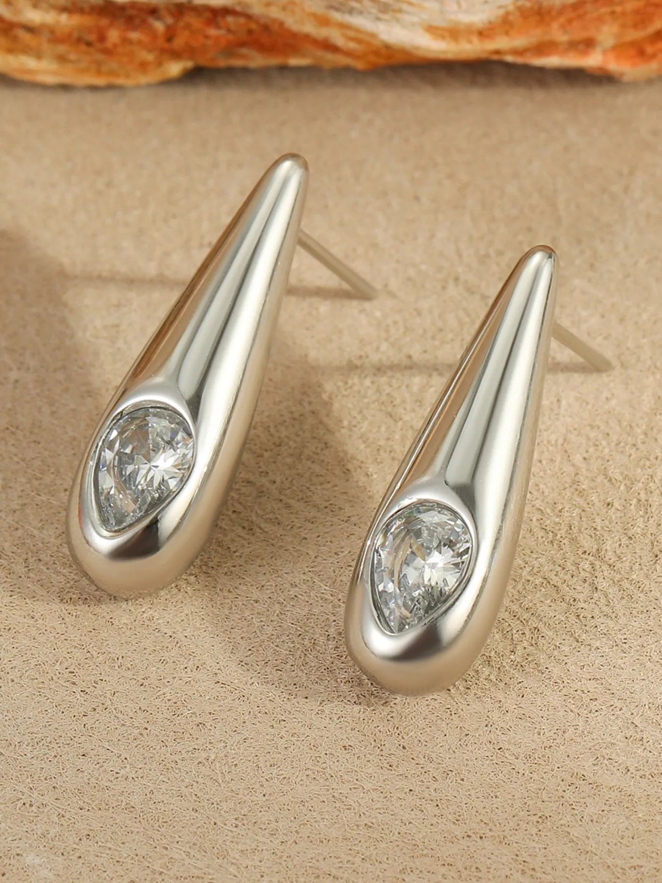 18K Gold-Plated Zircone Teardrop Earrings Silver One Size Easy Apparels