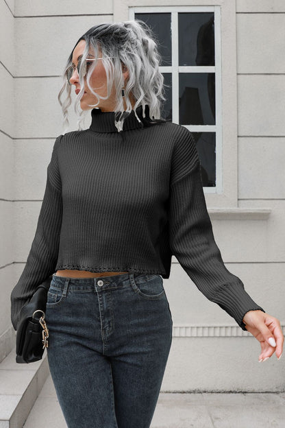 Turtleneck Dropped Shoulder Sweater Easy Apparels