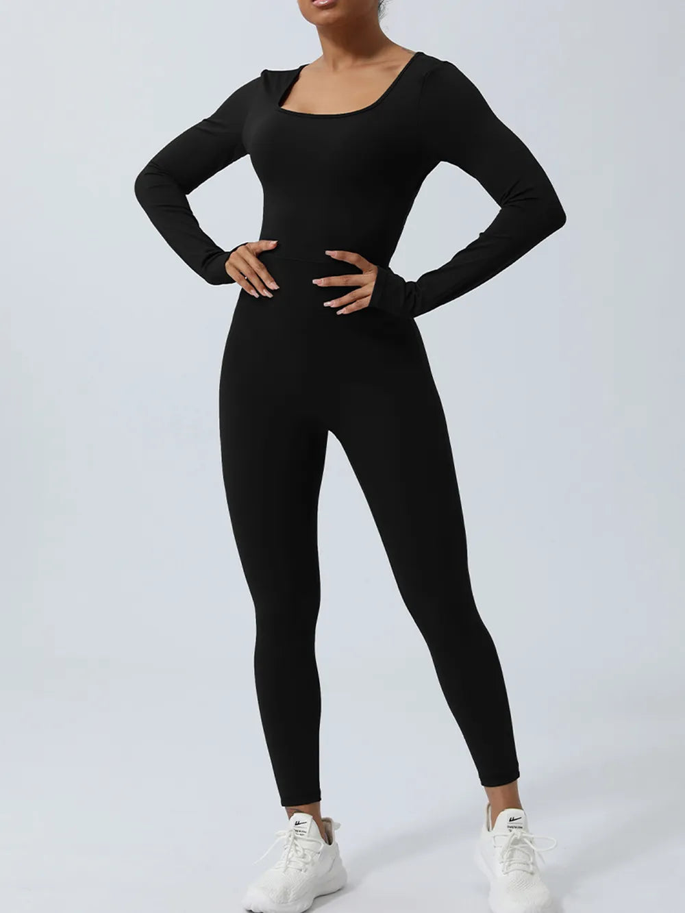 Twisted Backless Long Sleeve Jumpsuit Black Easy Apparels