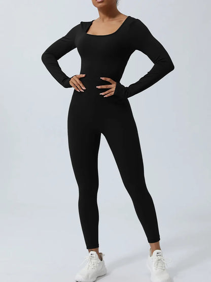 Twisted Backless Long Sleeve Jumpsuit Black Easy Apparels