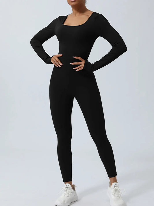 Twisted Backless Long Sleeve Jumpsuit Black Easy Apparels