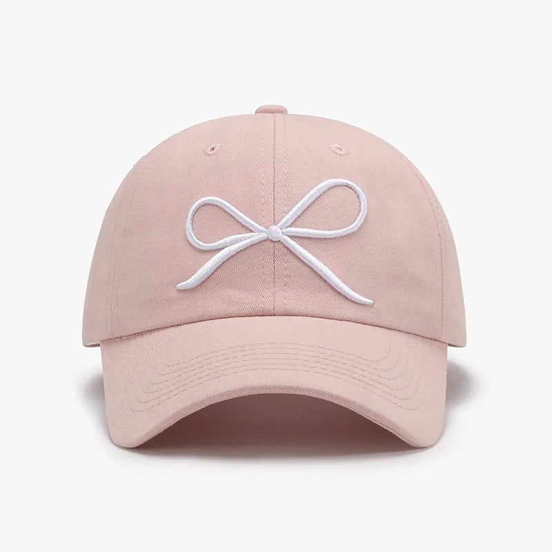 Bow Embroidered Cotton Baseball Cap Dusty Pink One Size Easy Apparels