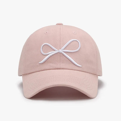Bow Embroidered Cotton Baseball Cap Dusty Pink One Size Easy Apparels