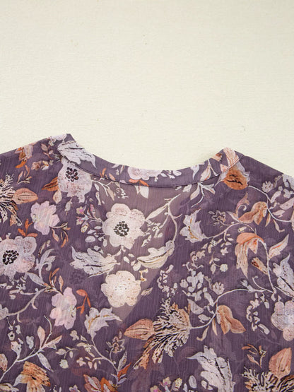 Trendsi Floral Print Tie Neck Blouse