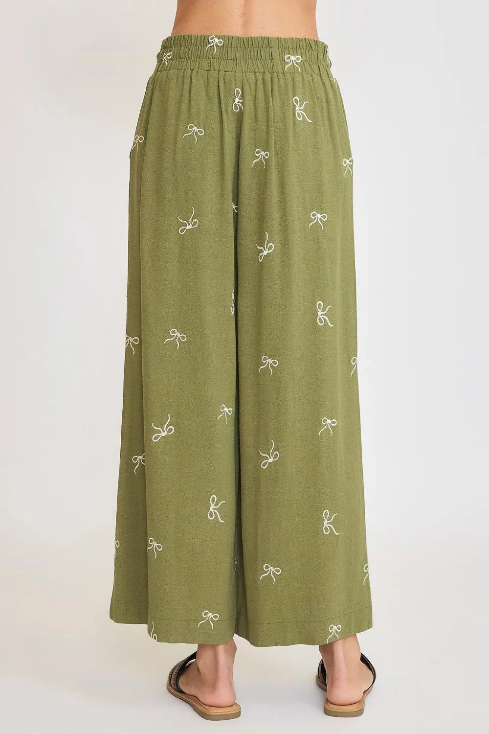 Umgee Full Size Lace Drawstring Embroidered Bow Wide Leg Pants Plus Size Easy Apparels