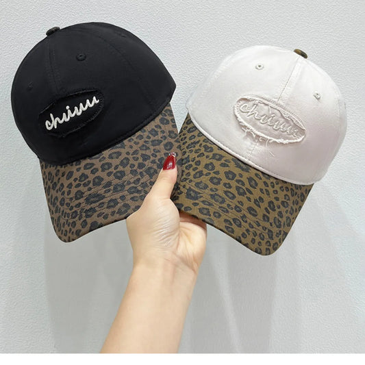 Leopard Print Baseball Cap with Embroidered Letter Beige One Size Easy Apparels