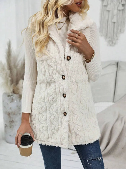Fuzzy Button Up Vest Coat Easy Apparels