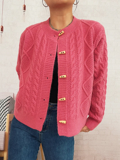 Cable Knit Button-Up Cardigan Rose Gold One Size Easy Apparels