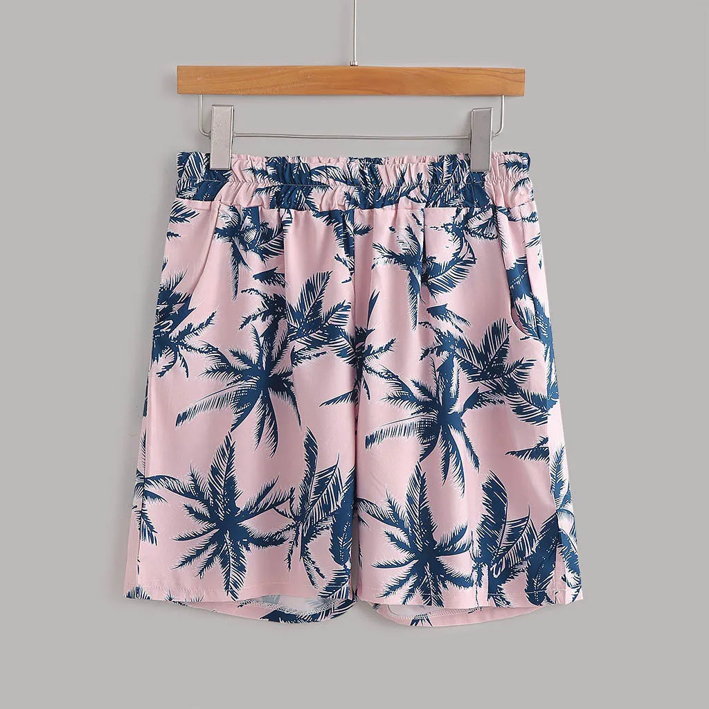 Men's Full Size Tropical Print Hawaiian Style Top and Shorts Set Plus Size Easy Apparels