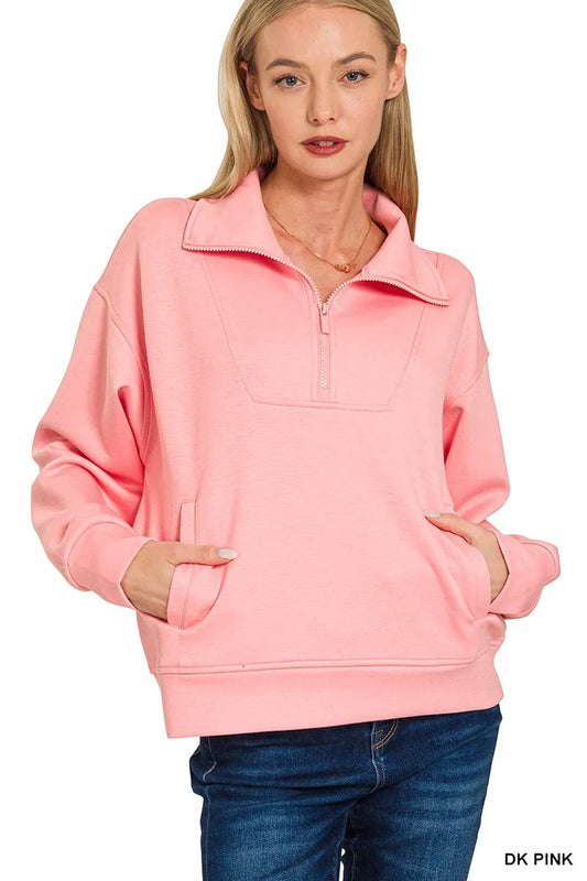 Trendsi Zenana Scuba Half Zip Sweatshirt with Pockets
