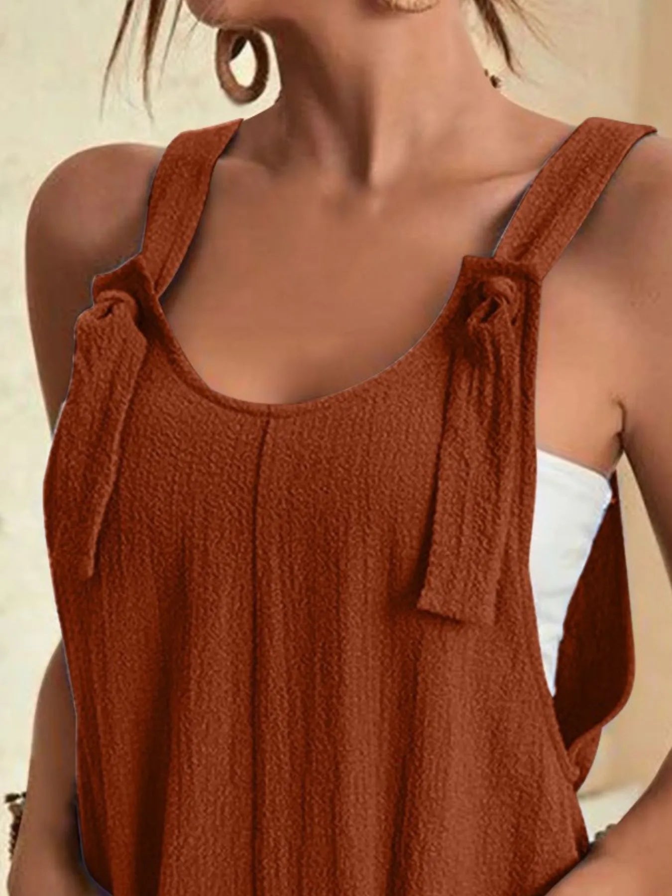 Full Size Knot Strap Romper with Pockets Plus Size Easy Apparels