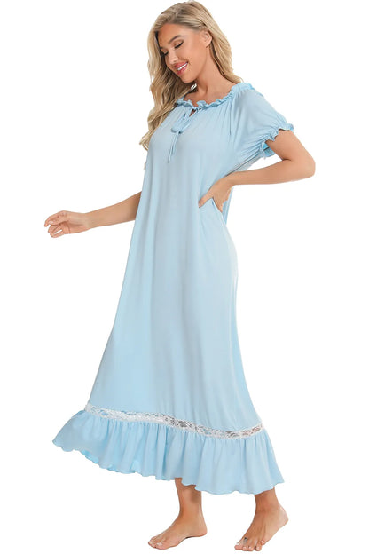 Lace Detail Short Sleeve Lounge Dress Easy Apparels
