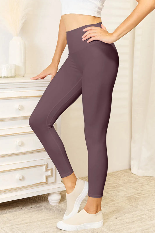 Double Take Wide Waistband Sports Leggings Chocolate Easy Apparels