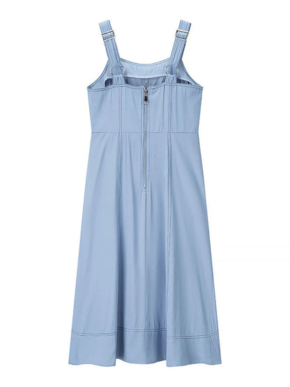 Wide Strap Sweetheart Neck Denim Dress Easy Apparels