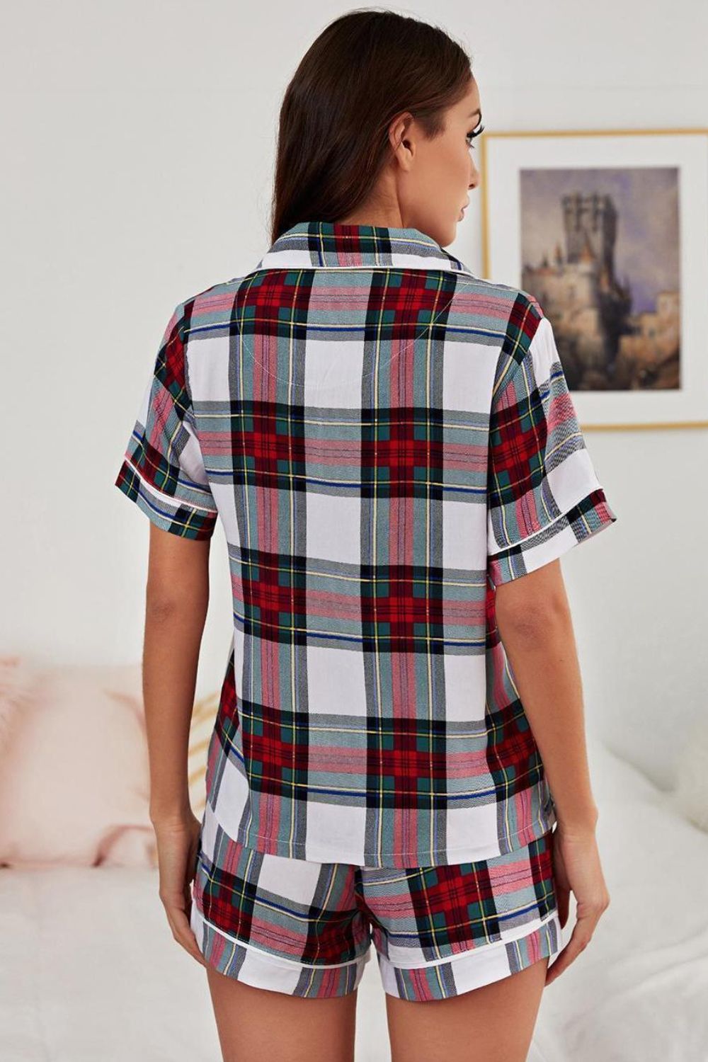 Collared Neck Short Sleeve Tied Two-Piece Lounge Set Easy Apparels