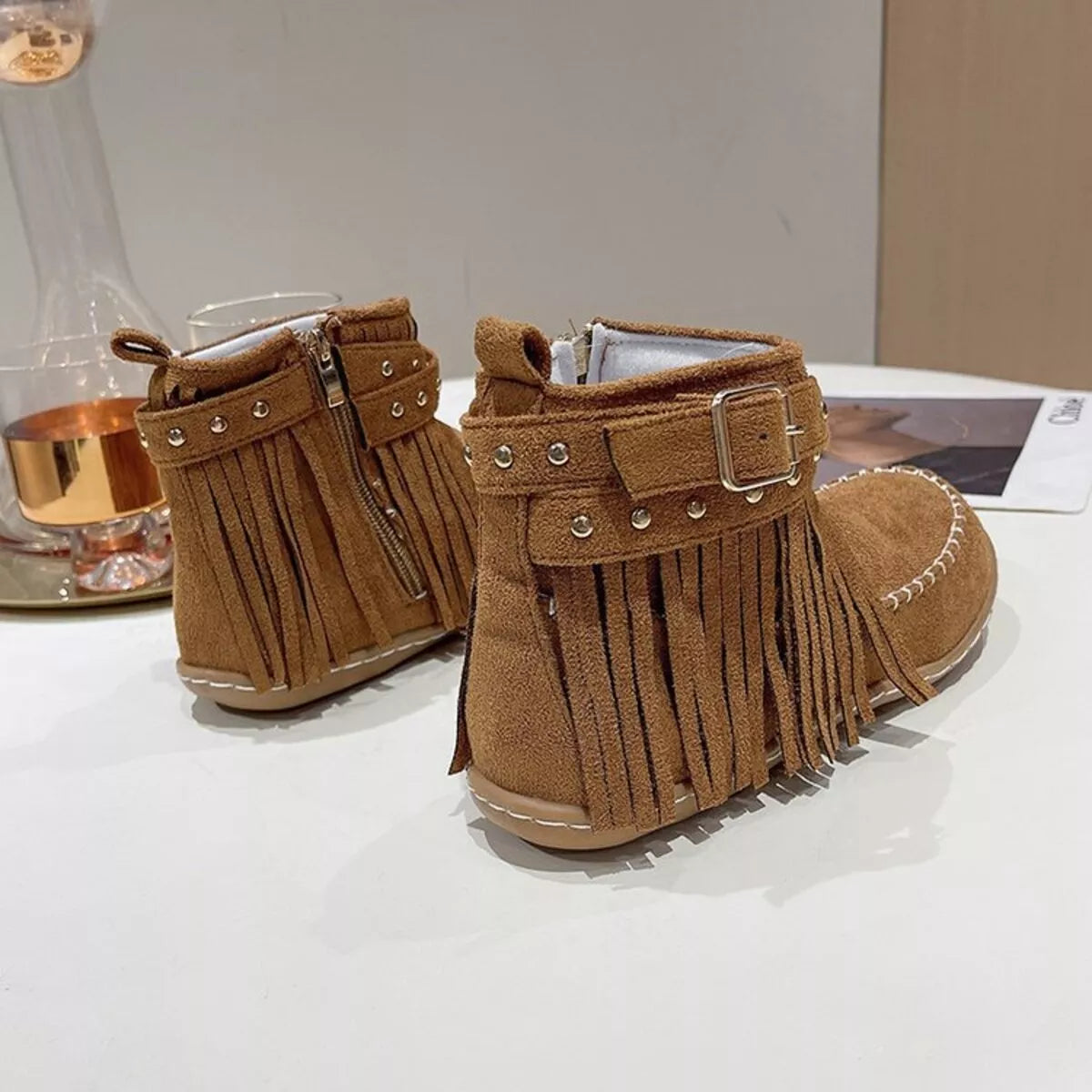 Fringe Round Toe Boots Easy Apparels