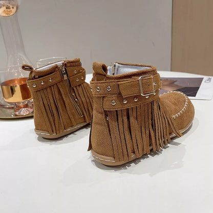 Fringe Round Toe Boots Easy Apparels