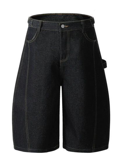 Men's Wide Leg Denim Shorts Black Easy Apparels
