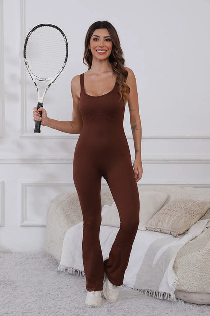 Scoop Neck Wide Strap Active Jumpsuit Easy Apparels