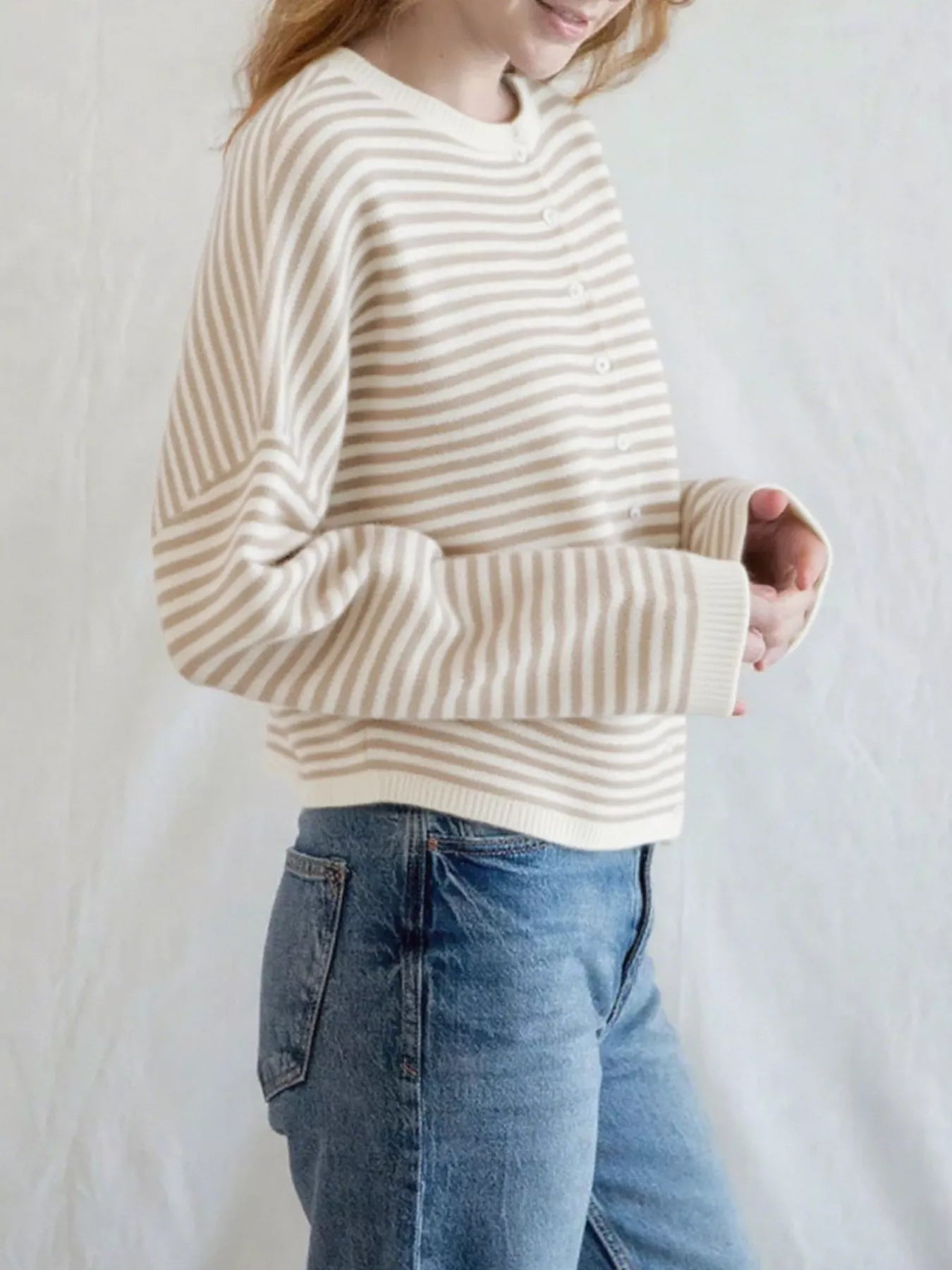 Striped Button Front Long Sleeve Cardigan Easy Apparels