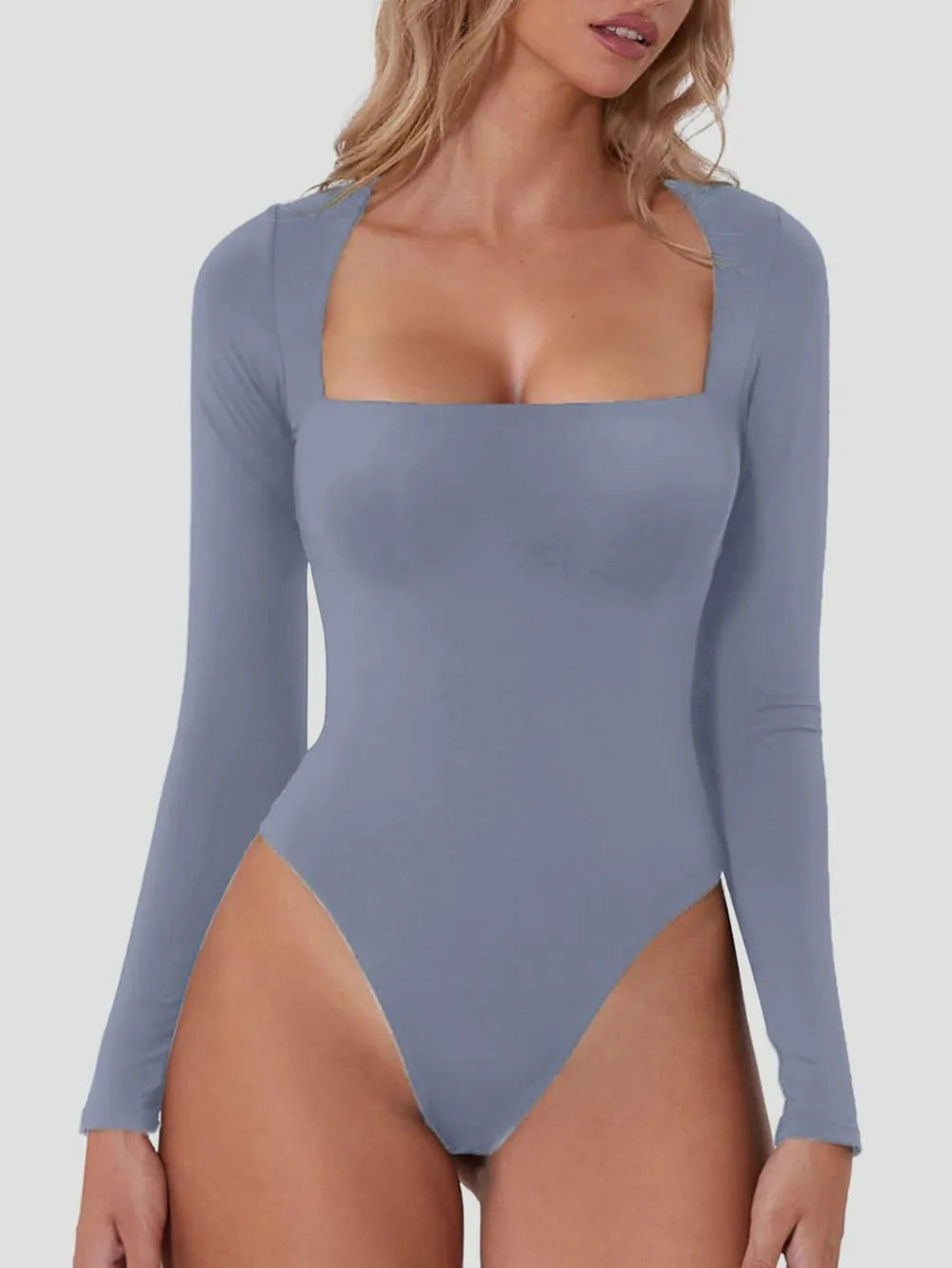 Trendsi Square Neck Long Sleeve Bodysuit Light Blue