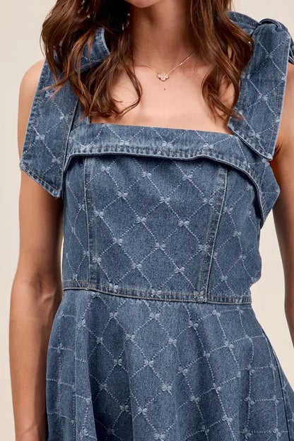 SO ME A Line Fit and Flare Diamond Bow Ribbon Denim Dres Easy Apparels