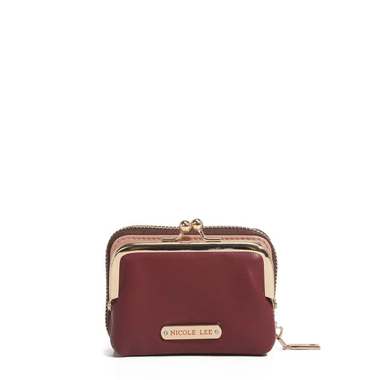 Nicole Lee USA Kiss-Lock Vegan Leather Mini Wallet Burgundy One Size Easy Apparels