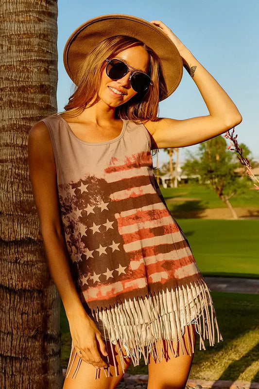 Trendsi BiBi American Flag Print Knit Sleeveless Top TERRACOTTA