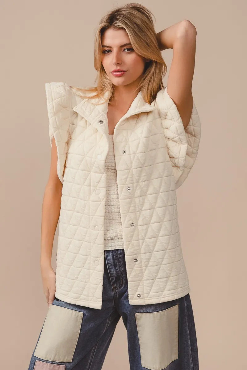 BiBi Quilting Knit Ruffle Sleeve Vest Easy Apparels
